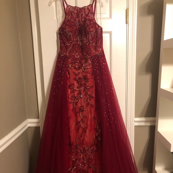 jovani burgundy dress